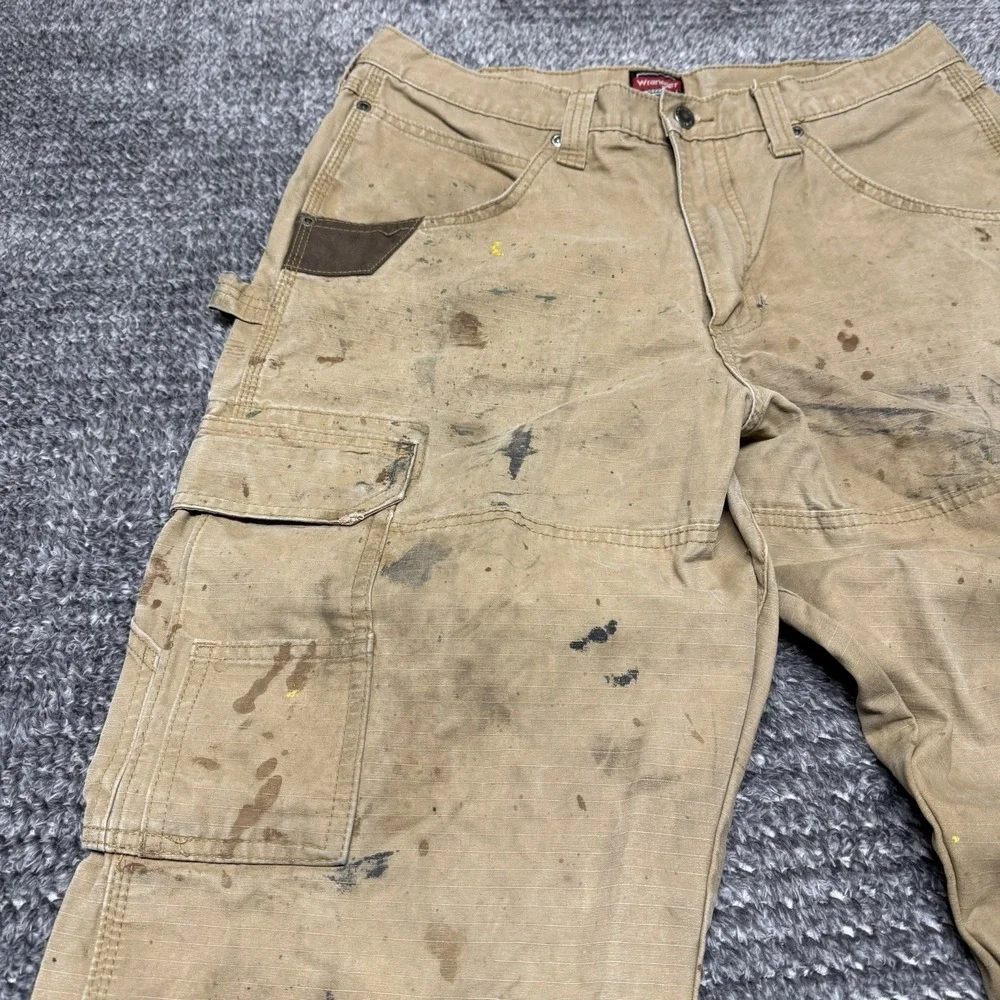 Wrangler Riggs Workwear Carpenter Pants Mens 34 x 32 Brown Ripstop Canvas READ‎